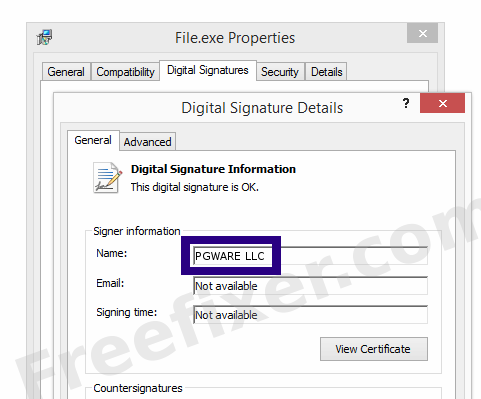 Screenshot of the PGWARE LLC certificate